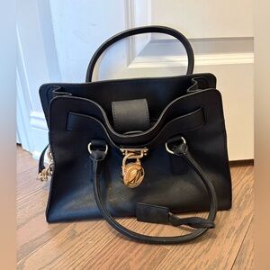 Michael Kors Black Leather Satchel with Gold-Tone Lock